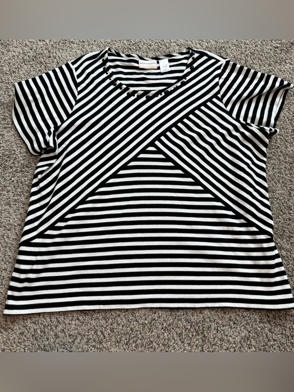 ALfred Dunner top Womens 1X black striped pullover stretch blouse casual Black W